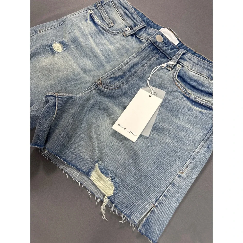 Dear John Ivy High Rise Distressed Denim Shorts Light Wash Size 28 NEW